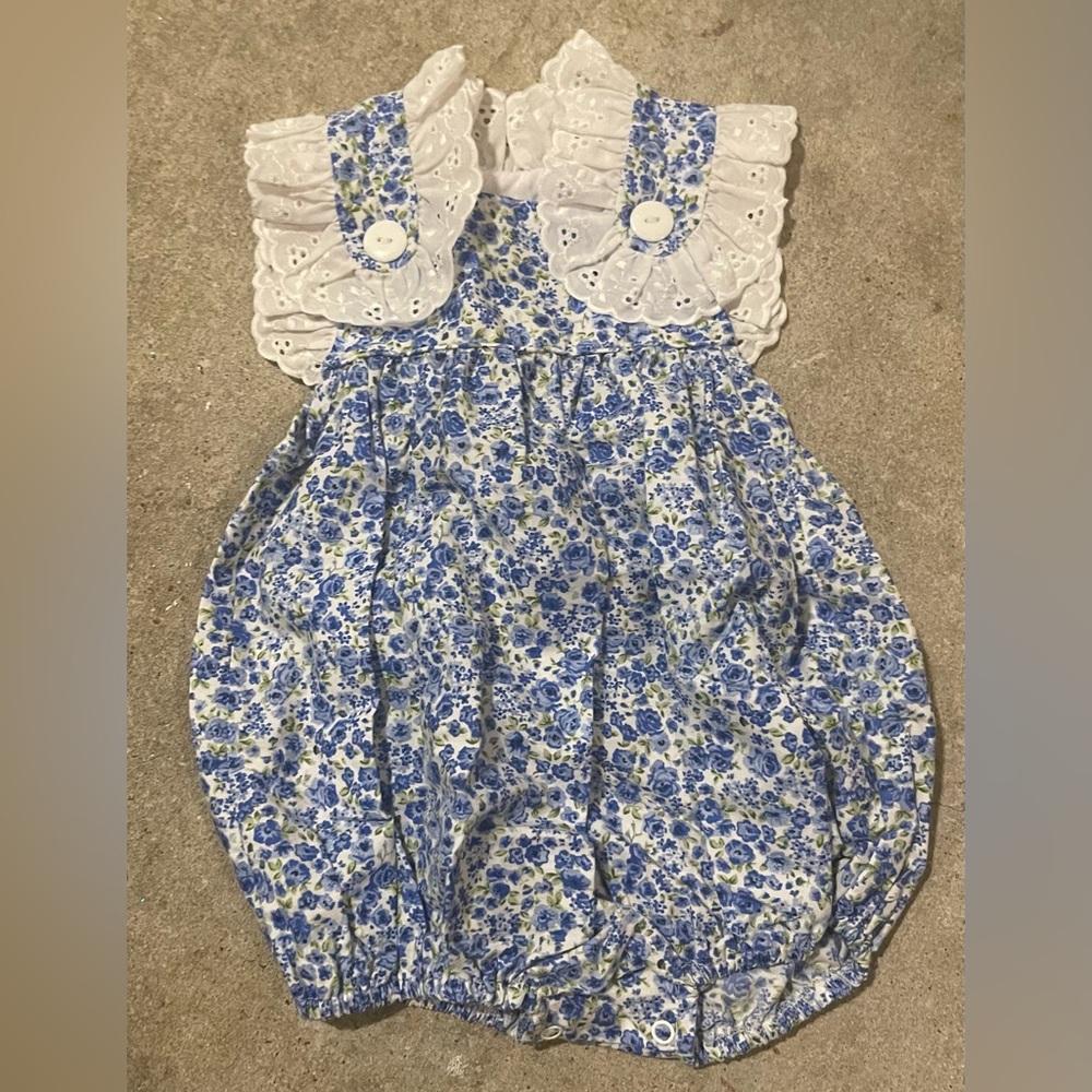 NWOT Floral Blue and White Baby Girl Romper